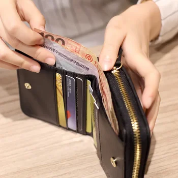  Дамски къси портмоне от изкуствена кожа, дамски каре портмоне, портфейл от Набук, държач за карти, модерен женски малък портфейл с цип с портмонето