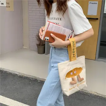  Холщовая чанта със сладки анимационни модел, ръчна чанта-кофа, студентски чанта за обяд, женствена чанта