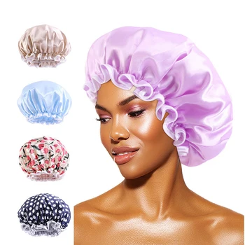  2021 Нови Сатен Шапки за коса за спящи жени, Баня Чепчики, Двуслойни Регулируеми шапки, Шапка, Аксесоари за полагане на къдрава коса