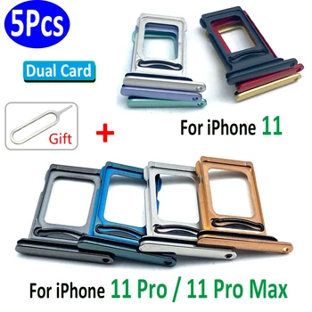  5шт, Оригинален НОВ Титуляр СИМ-карта Тава слот за чип Притежателя кутия за Гнездо за Адаптер Dual Карта За iPhone 11/11 Pro / Pro Max + Егн