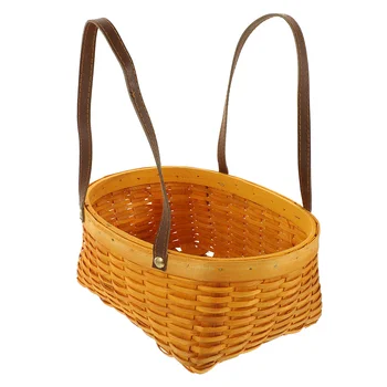  Кошница за пикник ракита за съхранение на плетени плодове с дръжка, удобен за носене цвете, ракита, от бамбук