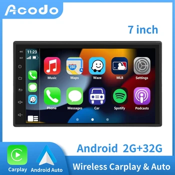  Авто плейър ACODO Android 7-инчов 2 Din Мултимедиен Безжичен автомагнитола Carplay с WiFi, Bluetooth FM Навигация Стерео Автомагнитола