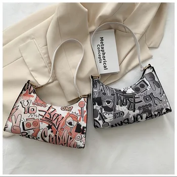  Модерна чанта с графити квадратна форма, с висококачествена чанта от изкуствена кожа, трендови чанта през рамо