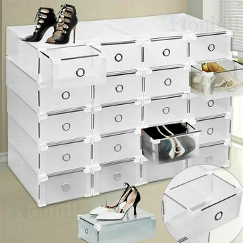  20pcs Прозрачна кутия за обувки, кутии за съхранение на обувки прахоустойчив кутия-органайзер за обувки може да се припокриват комбиниран шкаф за обувки