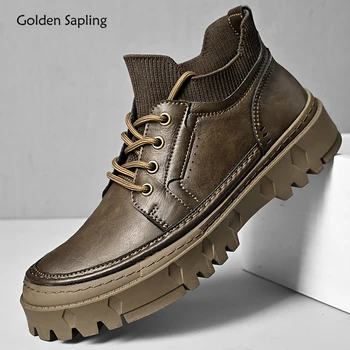  Golden Sapling Обувки от естествена кожа, мъжки модни обувки за инструменти, класически мъжки обувки на платформа, работна обувки за почивка, градинска обувки