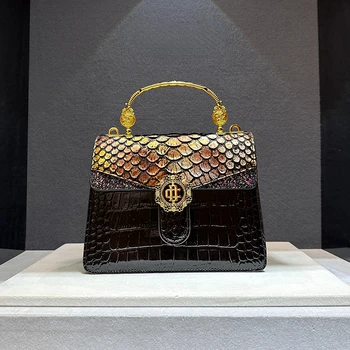  Луксозна Дизайнерска Нова Висококачествена и Модерна чанта от телешка кожа, под формата на люспи на дракон, Крокодилска кожа, за жени, чанта през рамо, Топла разпродажба