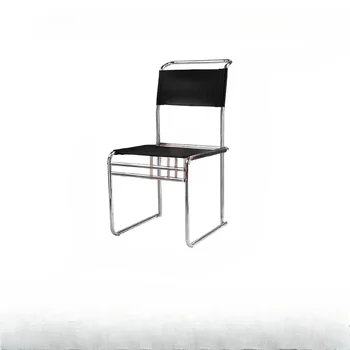  Трапезария стол от неръждаема стомана, стари кожен стол от стоманени тръби, модерен и лесен