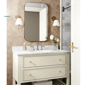  Дъбов шкаф за баня с керамични вградена мивка масив дърво проста модерна комбинация от френски тоалетна и мивка;