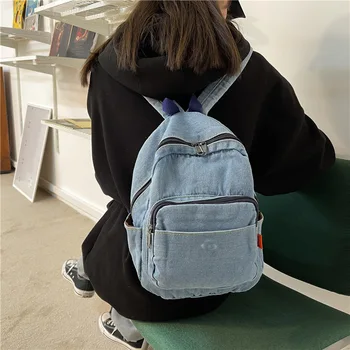  Мини-женски деним раница Loungefly, нов модерен универсална раница за тийнейджър, уникална чанта на гърба за младите дами