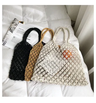  Тканая чанта ръчна изработка от памучни нишки, плажна чанта на едно рамо, преносима чанта за отдих, выдолбленная чанта за туризъм и риболов по време на почивка