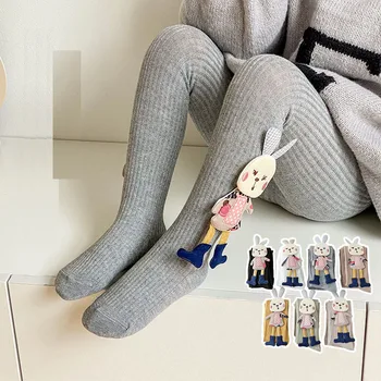  2023 Есенни детски Чорапогащник с анимационни заек, Памучни чорапогащи за момичета, Скъпа зимни дрехи за малките момичета