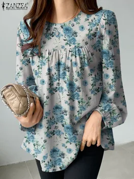  Дневни празнични върхове с флорални принтом ZANZEA, стилна блуза с дълъг ръкав, дамски пролетно бохемската риза, дамски модни вечерни блузи