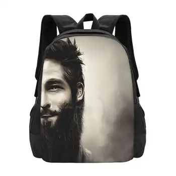  Модерен дизайн с шарките на Rock The Beard За пътуване, лаптоп, училище, раница, чанта, Мъж, Красив момче, Брада, Усмивката, Косата, по лицето, Облечен това е