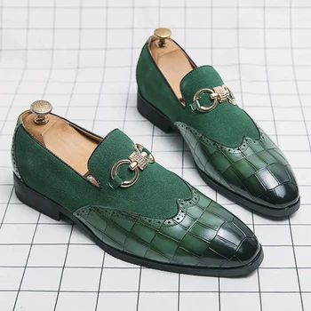  Лоферы Мъжки Обувки от изкуствена тисненой кожа в стил мозайка с украса като катарами, с формата на подкова, бизнес модела обувки, модни мъжки тънки обувки