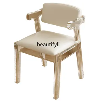  Високо прозрачно акрилно стол с мек калъф, лесен модерна лека луксозна художествена окачване, люлеещ се стол