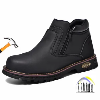  работна обувки за мъже; водоустойчив защитни обувки; мъжки кожени ботуши със защита от искри; мъжки обувки заварчик със защита от пробиви и приплъзване; черна работна обувки;