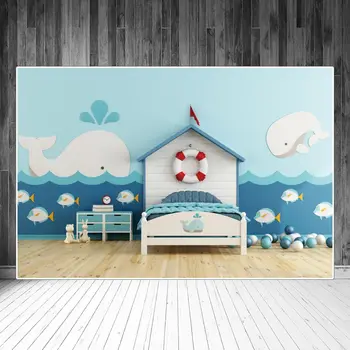  Декор за заснемането на сцена в детската спалня Морски риби Китове Монтиране на Стълбищен подемник Шамандура Легло По Поръчка на Детски Фотофоны Подпори