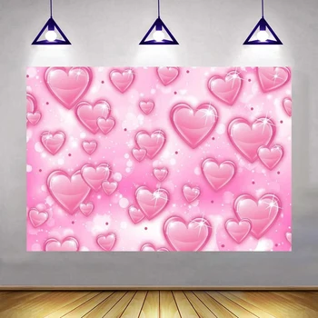  Снимка на стената от плат във формата на цветни сърцето на фона на Деня на Свети Валентин, Събития в търговския център, Де, Добре дошли банер