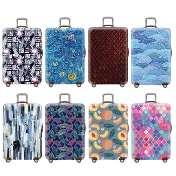  Цветни геометрични сгъсти калъф за багаж от еластична тъкан, защита за багаж, Прахоустойчив калъф за пътищата багаж с цип
