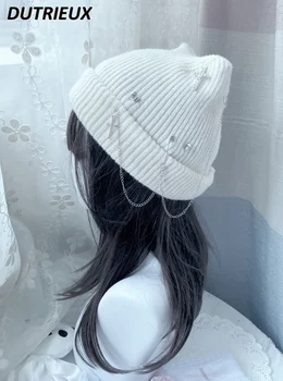  Оригиналната вязаная вълнена шапка в стил харадзюку в стил Пънк с появата на веригата, зимни однотонная топла шапка за прекрасни момичета на открито Beanie