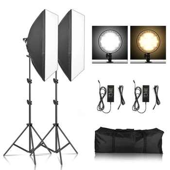  Комплект за осветление на софтбокса за фото студио 2 елемента 45 W Двуцветен led светлини с регулируема яркост на 5500 До Софтбокс 2 м Осветление поставка за фото-видео