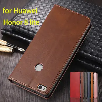  Кожен калъф Huawei Honor 8 lite, флип калъф, държач за карти, кобур, калъф с магнитно притегателен, една чанта-портфейл, седалките