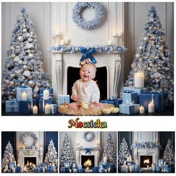  Коледен фон Mocsicka за фотография камина, венец около огъня, зимни семейно парти, детски рожден ден, на фона на фото студио