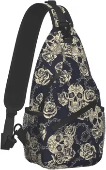  Чанта-прашка с череп и роза на рамото си за пътуване, походный гърдите раница, наплечный раница за жени и мъже