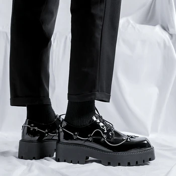  2023 Пролет-Есен, Мъжки Обувки в Британски Стил С Лакирана Подметка, Качество на Бизнес Ежедневното Рокля Teenagres Street Black Hombre