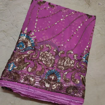  Древен индийски шал Dupatta с мъниста и пайети, ръчна бродерия, завесата от Жоржета