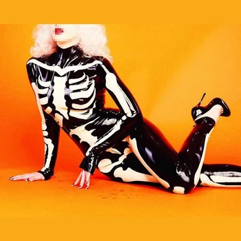  Латексови костюми с костяными ивици за cosplay, Хелоуин, ръчно изработени и по поръчка