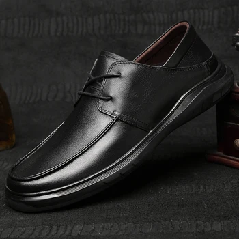  Мъжки модел обувки, мъжки обувки от естествена кожа, oxfords, брандираната мъжки официалната офис обувки дантела, черни обувки за сватбени партита, мъжки