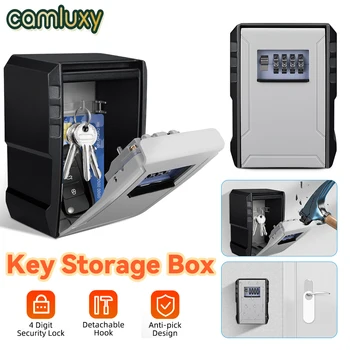  Camluxy Стенен сейф с ключ за ключове, всички сезони 4-цифрена парола, Кутия за съхранение на ключове, Вътрешен и външен Противоугонный сейф за ключове.