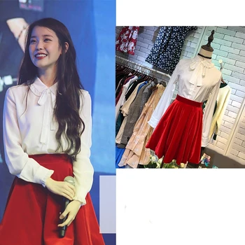  Корейската певица Kpop, риза с дантела, с хубав нос, върхове, концертна облекло, дамски рейв-облекло, червена мини-пола, костюм за изяви на сцената