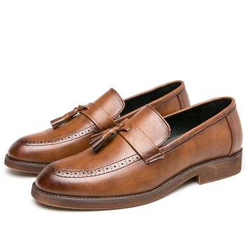  Официални Кожени мъжки броги, Мъжки лоферы, Модела обувки в британския стил, Мъжки ежедневни Сватбени Кожени обувки за мъже, Бизнес обувки за мъже