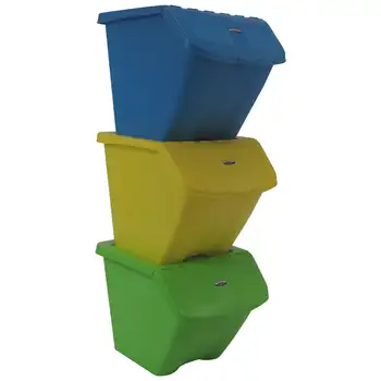  Штабелируемые контейнери за рециклиране Обем 30 литра, комплект от 3 предмети, кутия за съхранение на организаторите, определени за домашни организация