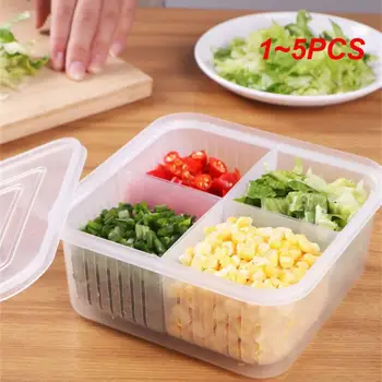  1 ~ 5ШТ Контейнер за съхранение на храна в хладилника за многократна употреба органайзер за пресни продукти и зеленчуци с капак Пластмасова хладилник и килер разделени