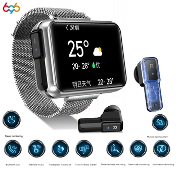  TWS Безжична слушалка БТ Смарт часовници Дамски мъжки 1,4-цолови Син Зъб Покана Фитнес Музика Спорт умен часовник 2 в 1 за Android и iOS
