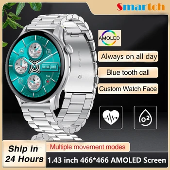  Повикване чрез Bluetooth Женски смарт часовници AMOLED Full Touch за фитнес, спорт, водоустойчиви мъжки умни часовници, дамски часовници + кутия за Android и IOS