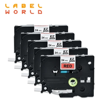  Label World 24 мм TZe черна върху червена лента за етикети tze-451, която е съвместима с лента за принтер за етикети brother P-TOUCH 5 ОПАКОВКИ
