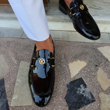  Нови черни лоферы, мъжки модни мъжки модел обувки без обков с кръгло бомбе, Безплатна доставка, Сватбени обувки за мъже, размер 38-47