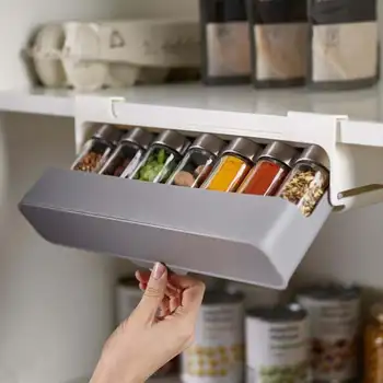  Кухненски чекмеджето, монтиране на окачен органайзер за подправки с долния рафт, шкаф за подправки с 6 пластмасови бутилки за подправки