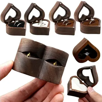  Ковчег за бижута кутия за пръстени във формата на сърце, това е една Сватбена кутия за съхранение на бижута, изработени от масивно дърво, малка преносима ретро-модел