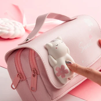  Двупластова чанта за моливи с декомпрессией Сладък котка, преносими канцеларски материали за момичета kawaii
