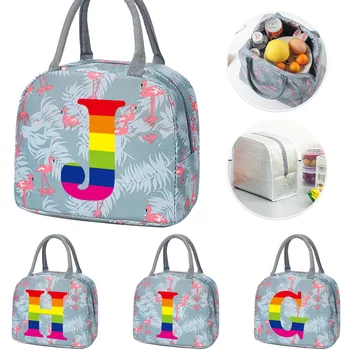  Чанта за обяд с анимационни любимци, Детска чанта-тоут с Фламинго, органайзер за пикник на открито, серия Rainbow С принтом