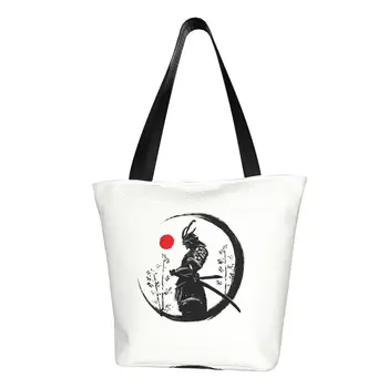  Японски 
Самурайски воин, чанта за пазаруване, дамски забавно Катана, Бушидо, холщовая чанта за пазаруване, чанти голям капацитет
