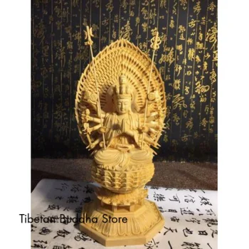  11-Инчов китайска ръчна дърворезба Будизма 1000 Ръчно статуетка на лотос Клан-ин на Срс