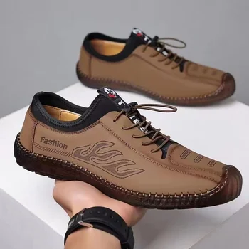  Кожена ръчно изработени обувки, Мъжки ежедневни обувки Обувки за шофиране Кожени Лоферы Мъжки обувки Дишащи Мокасини Инструментална обувки обувки