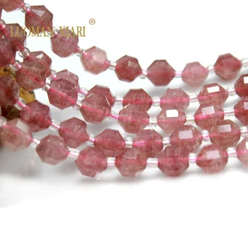  100% Естествен фасетиран ягодов кварц AAA с форма на диамант, кръгъл россыпные перли, от скъпоценни камъни за бижута, гривни 