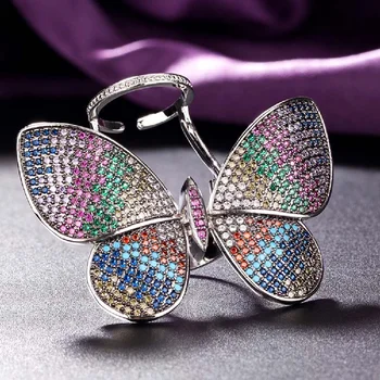  Модерни бижута с високо качество, Цветни пръстен с пеперуда с покритие mirco, дамска мода за момичета, Годежен пръстен, Чар, вечерни украса